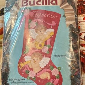 Bucilla Cherub Stocking Kit with Pink and White Accents open